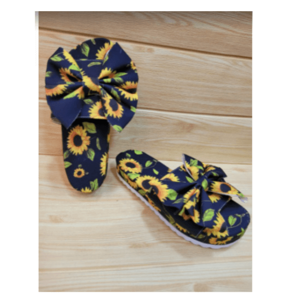Sandals for Woman. Blue Color with Sunflower Print